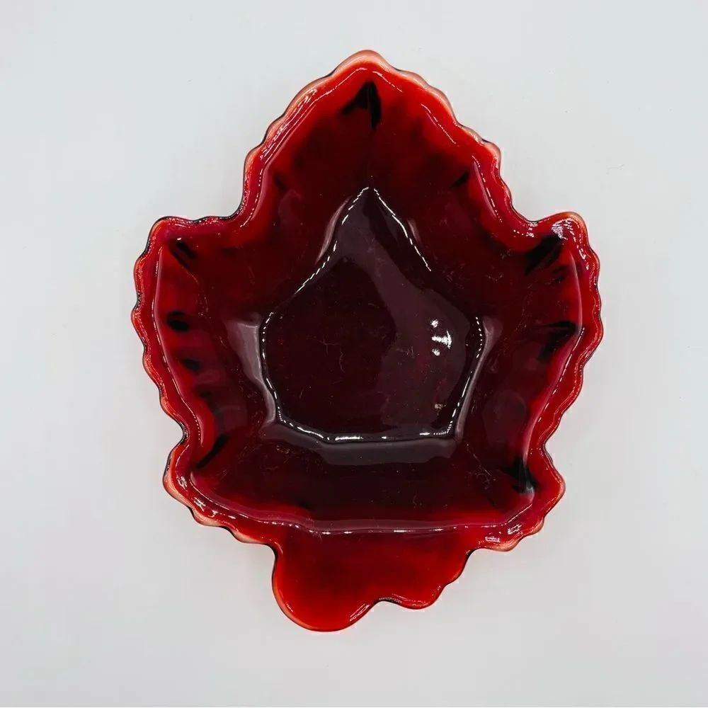 Vintage Anchor Hocking Ruby Red Glass Maple Leaf Small Dish